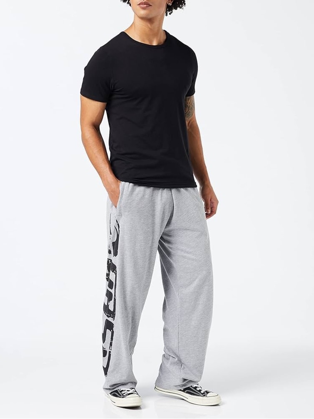 GASP Sweatpants Grey Melange Logo Wide Leg Gym Gym Athleisure Streetwear Size S